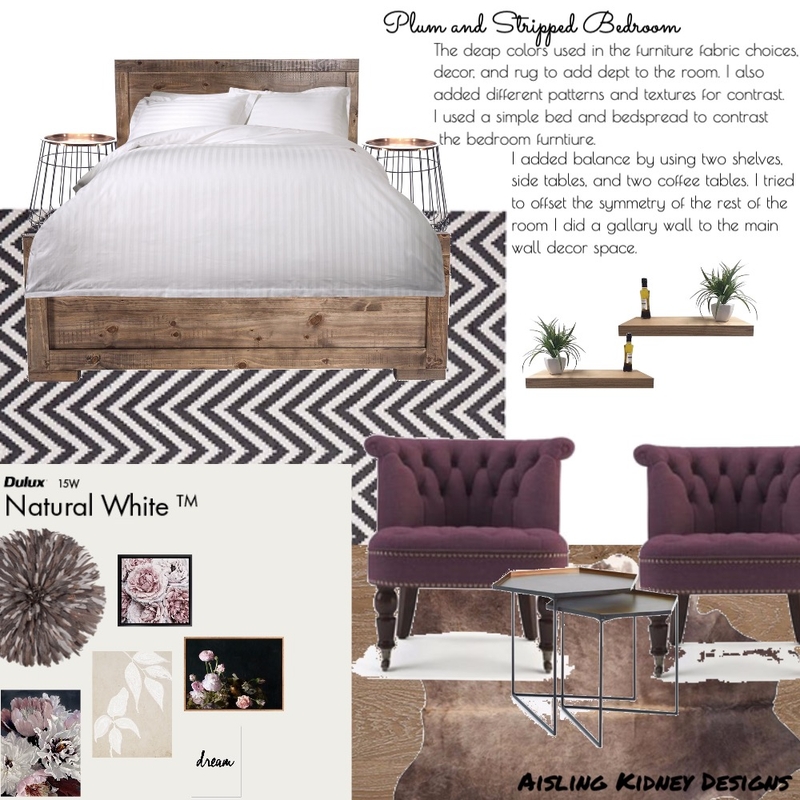 Plum and Stripped Bedroom Mood Board by AislingKidney on Style Sourcebook