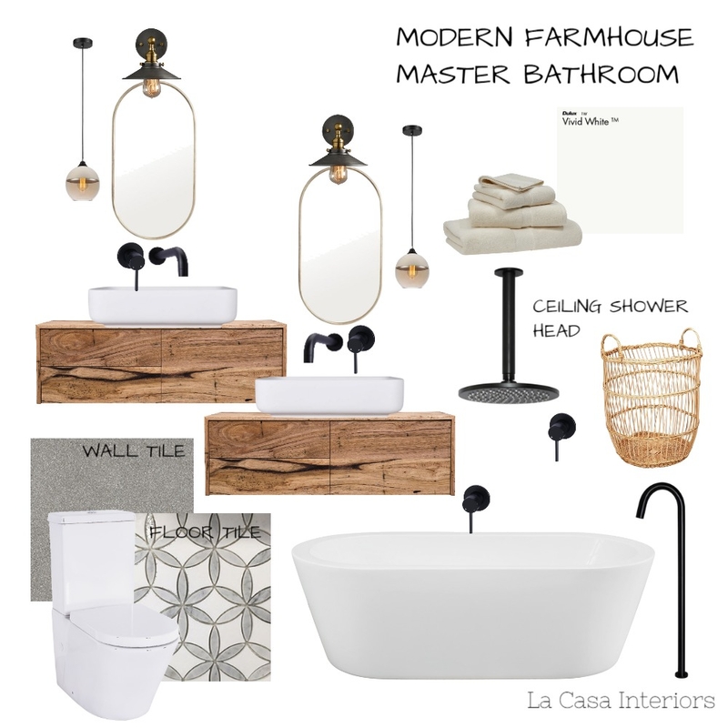 Modern Farmhouse Master Bathroom Mood Board by Casa & Co Interiors on Style Sourcebook