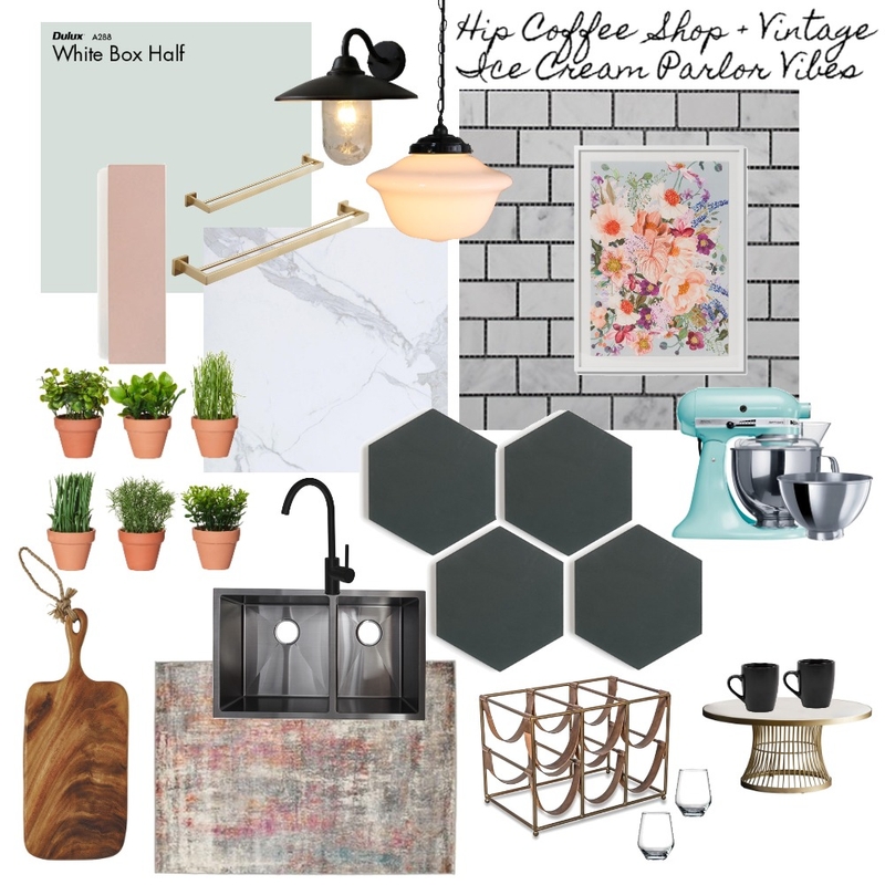 Hip Coffee Shop + Vintage Ice Cream Parlor Vibes Mood Board by agoicoch on Style Sourcebook
