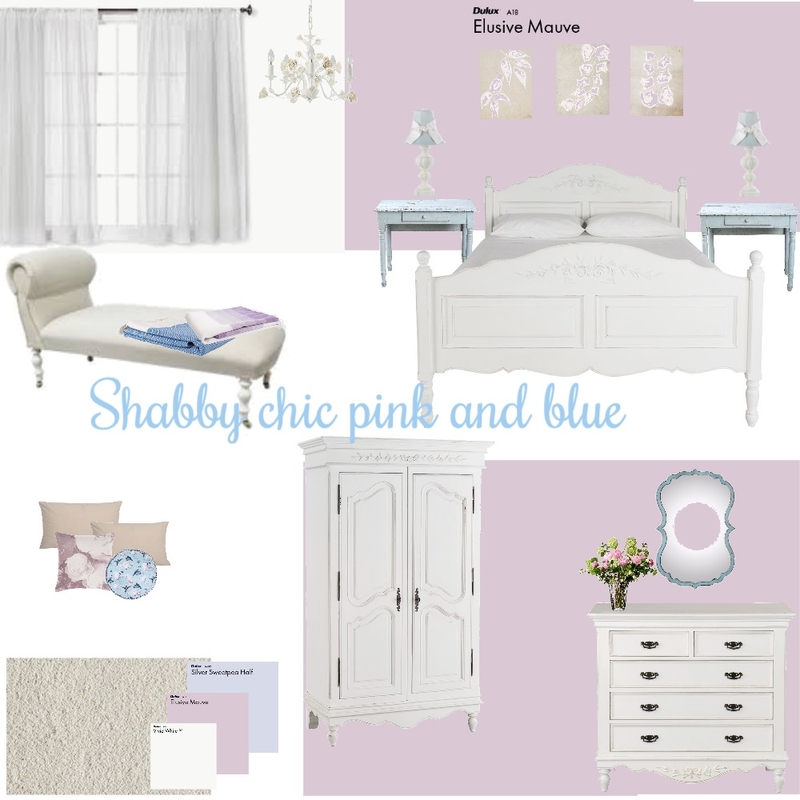 Shabby chic pink and blue bedroom Mood Board by VisualStyle on Style Sourcebook