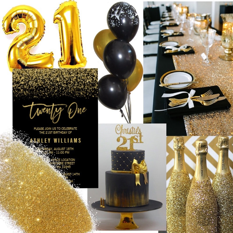 21st Birthday Black &amp; Gold Mood Board by Brittany Sullivan on Style Sourcebook