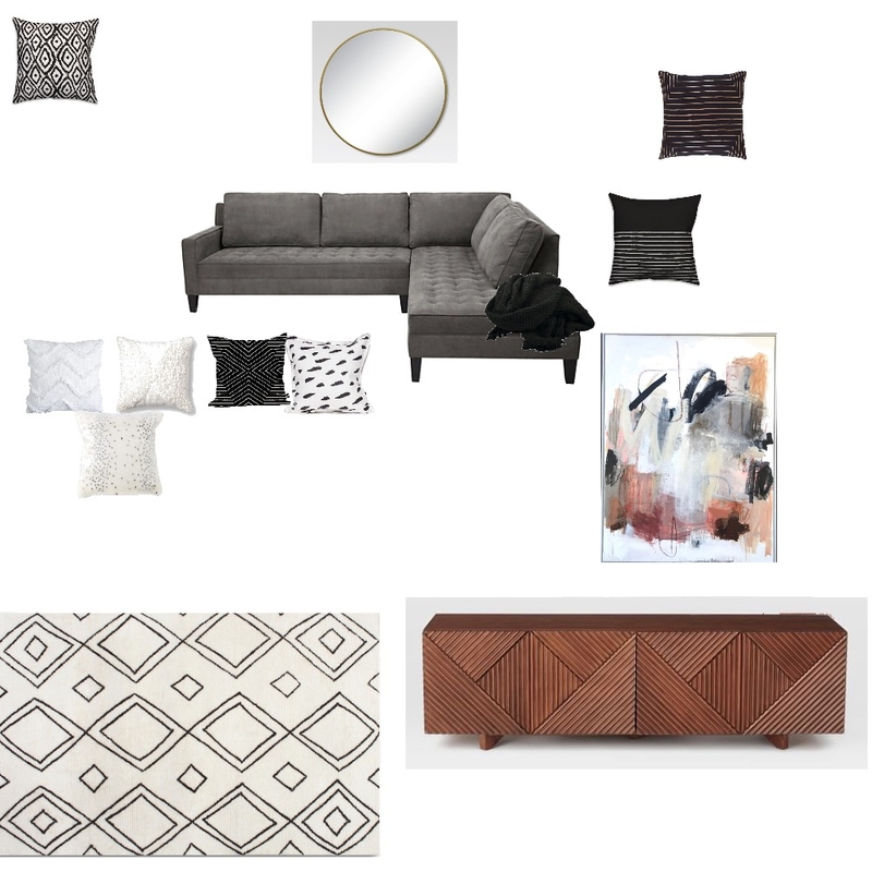 Black, White, Wood Living Room Mood Board by mirandafrigon on Style Sourcebook