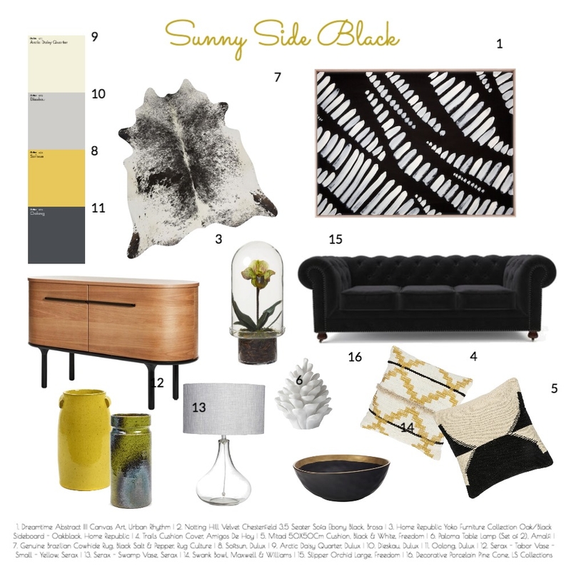 Sunny Side Black Mood Board by Heritage Hall Style & Design on Style Sourcebook