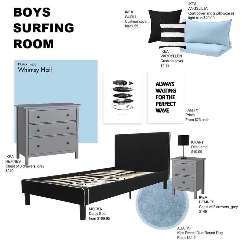 BOYS SURFING ROOM Mood Board by HuntingForBeautBargains on Style Sourcebook