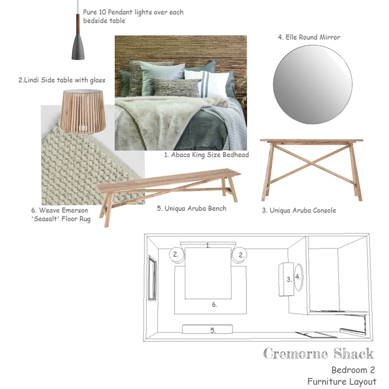 Cremorne Shack Bedroom 2 Furniture Layout Mood Board by decodesign on Style Sourcebook