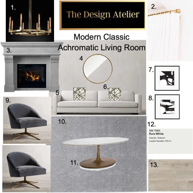 Modern Classic Achromatic Living Room Mood Board by The Design Atelier on Style Sourcebook