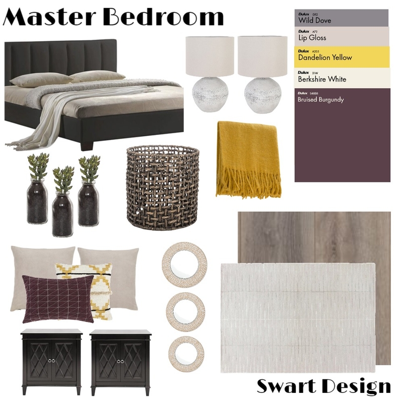 Master bedroom yellow purple Mood Board by ChandreSwart on Style Sourcebook