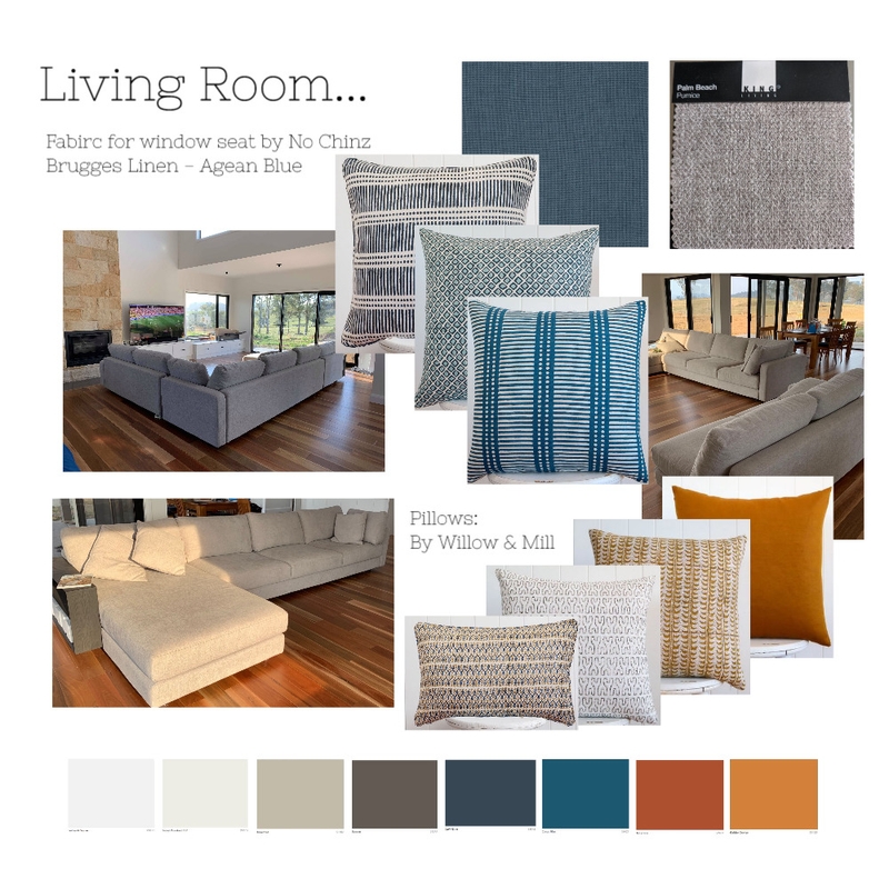 Living Room - Complimentary Colour Scheme - Blues Greens / Red Oranges Mood Board by lmg interior + design on Style Sourcebook