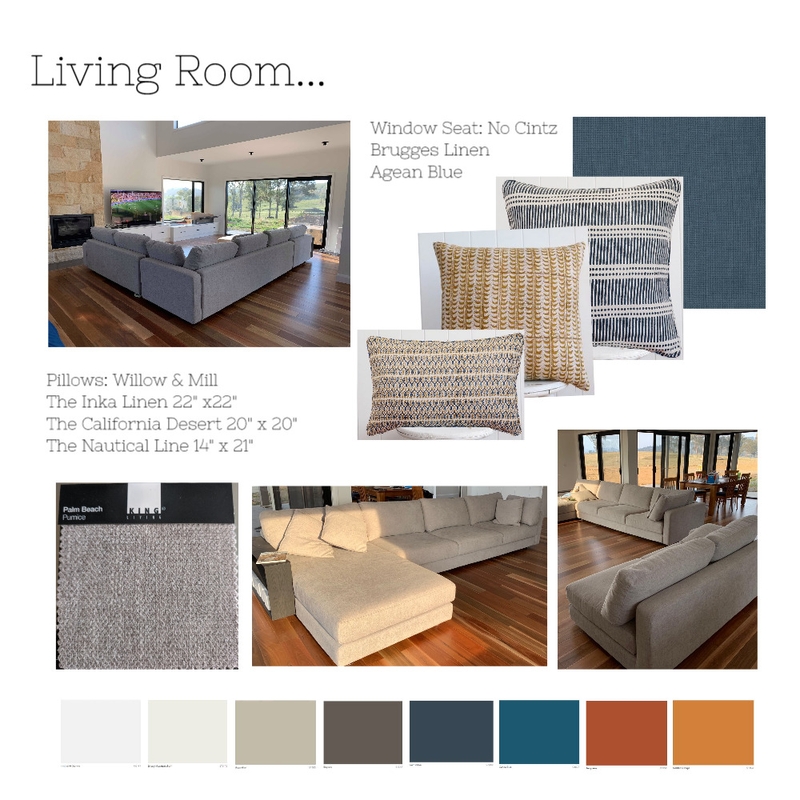 Living Room - Complimentary - Blues / Orange - x3 pillows Mood Board by lmg interior + design on Style Sourcebook