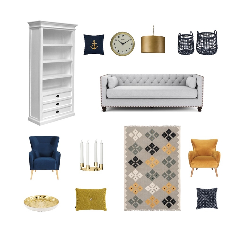 Gold and navy living room Mood Board by KHajni on Style Sourcebook