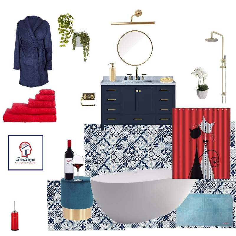 blues and red bathroom Mood Board by san on Style Sourcebook