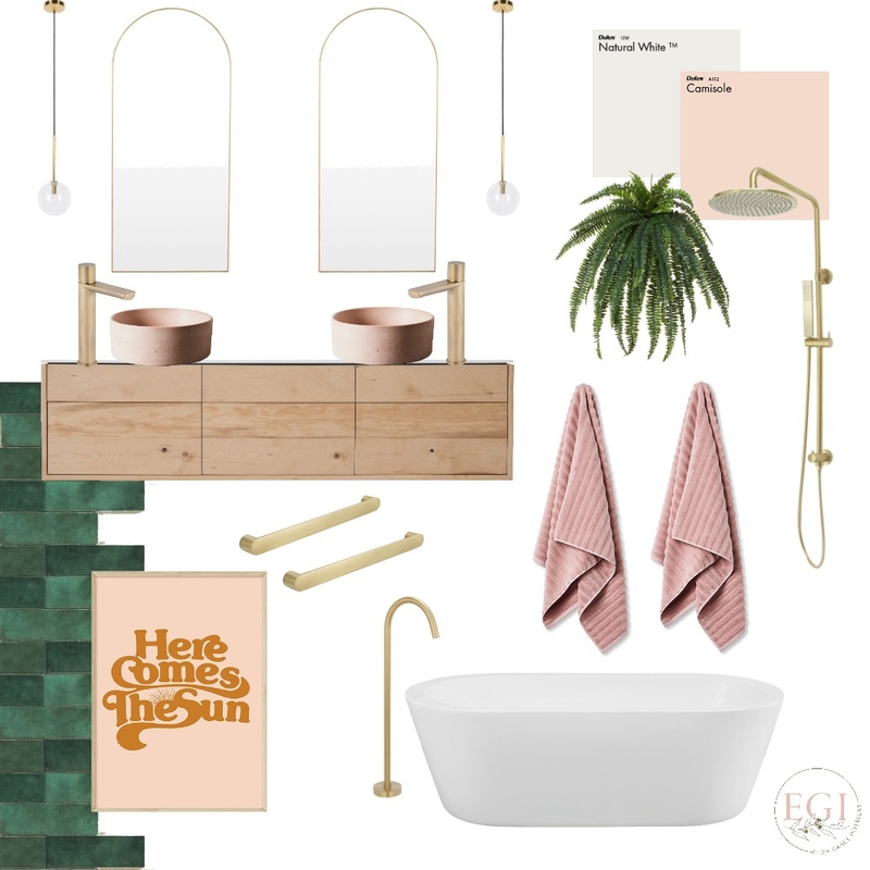 Green &amp; Pink Bathroom Mood Board by Eliza Grace Interiors on Style Sourcebook