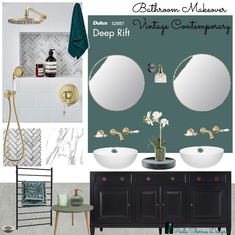 Vintage bathroom green Mood Board by Paula Sherras Designs on Style Sourcebook