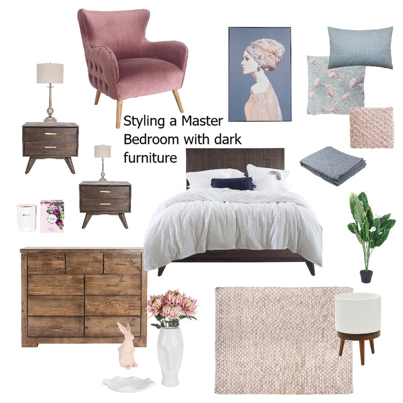 Styling master bedroom dark furniture Mood Board by Stagethedream on Style Sourcebook