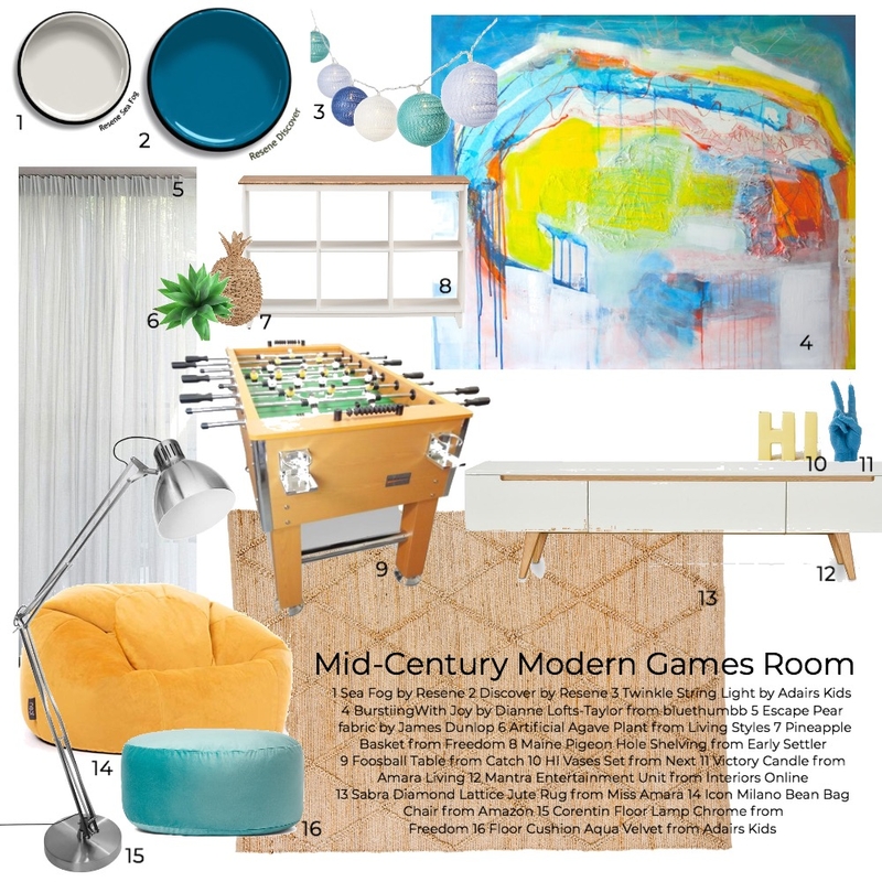 Mid-Century Modern Games Room Mood Board by mistie on Style Sourcebook