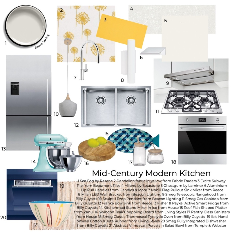Mid-Century Modern Kitchen Mood Board by mistie on Style Sourcebook