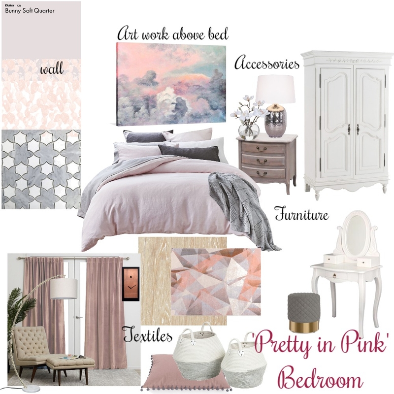Bedroom- 'Pretty in Pink' Mood Board by Asha_Designs on Style Sourcebook