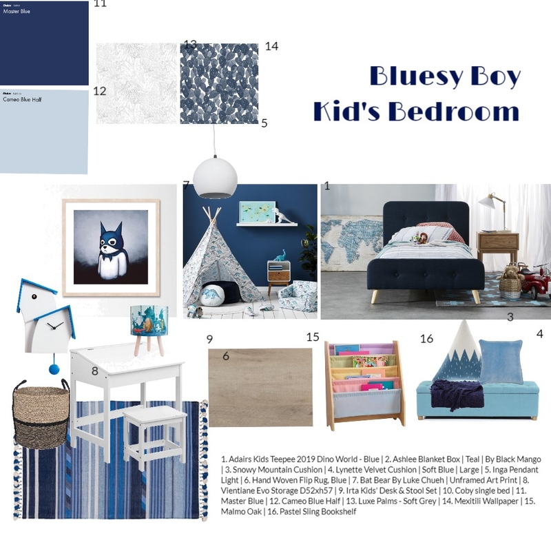 Kids bedroom: Bluesy boy Mood Board by Asha_Designs on Style Sourcebook