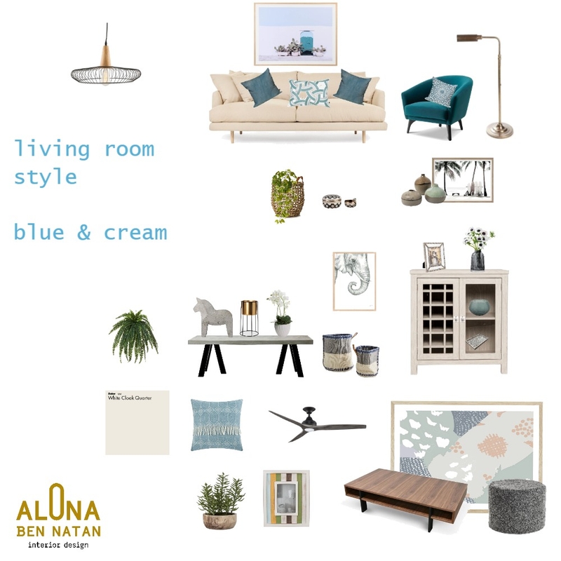 living room blue and cream Mood Board by Alona on Style Sourcebook