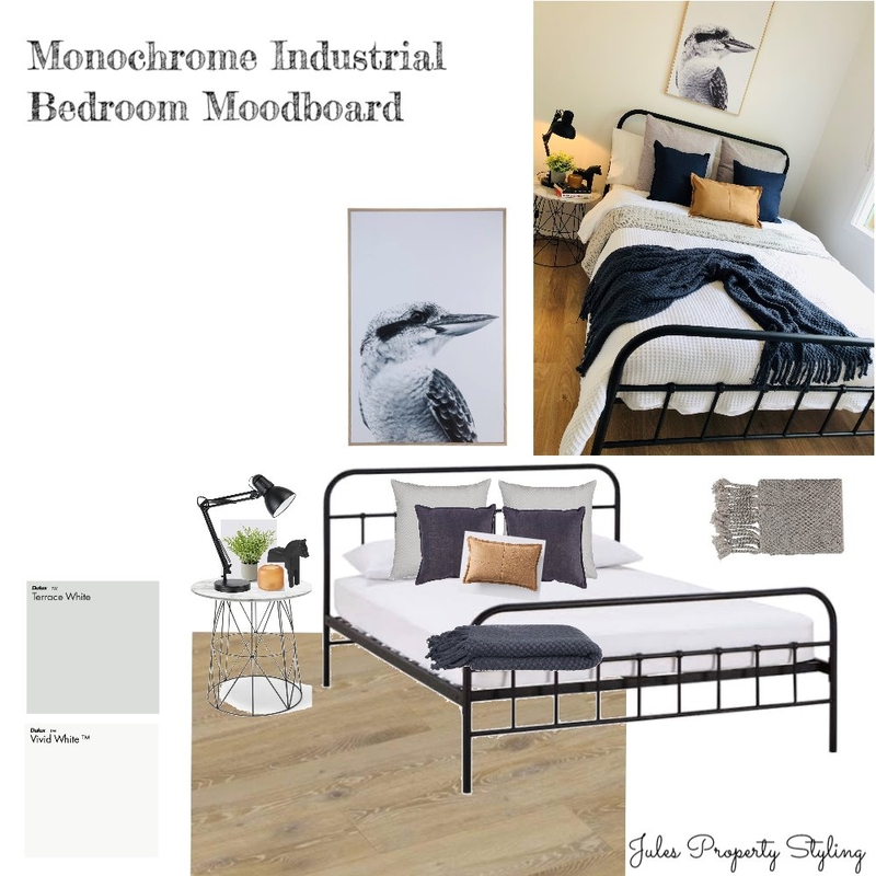 Monochrome Industrial Bedroom Moodboard Mood Board by Juliebeki on Style Sourcebook
