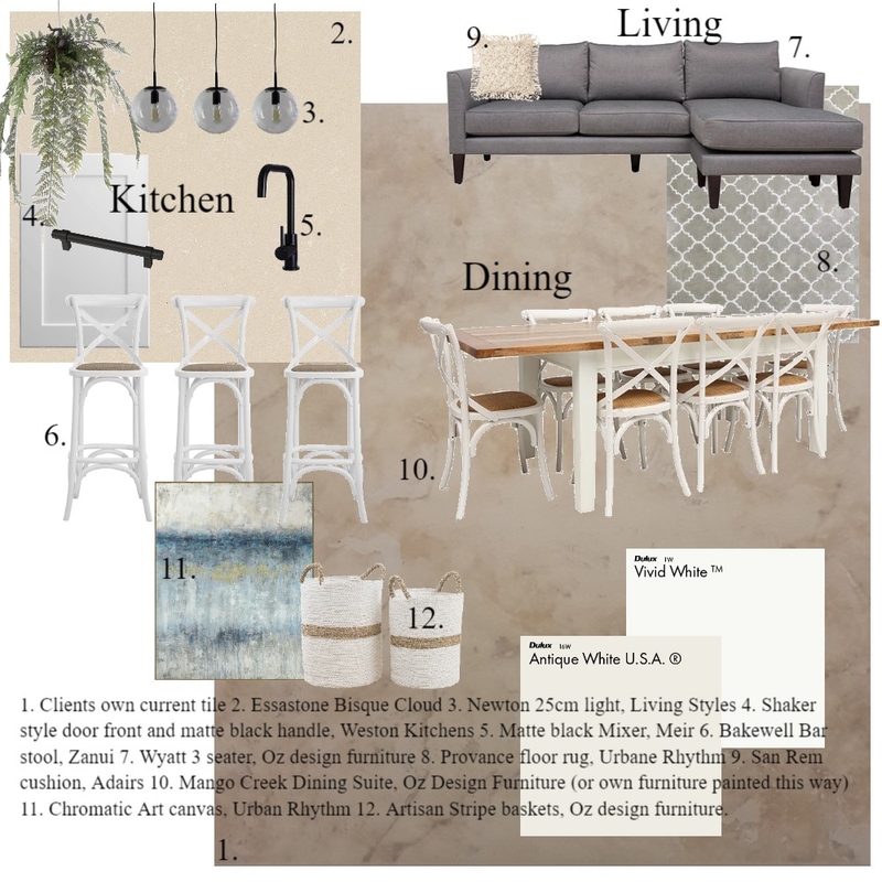 Kleidon Kitchen / Dining/ living Mood Board by tmboyes on Style Sourcebook