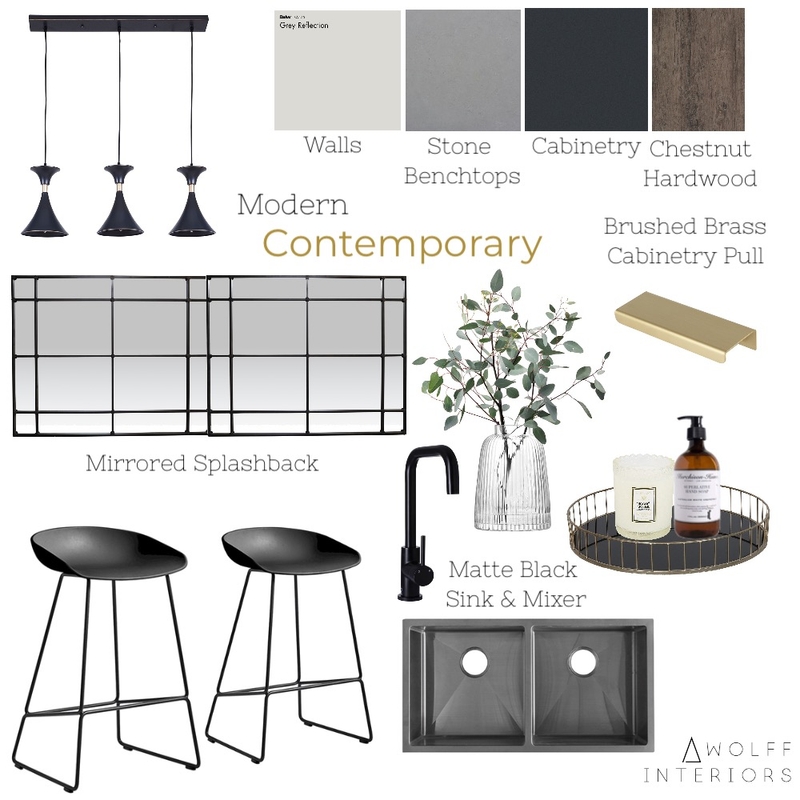 Modern Contemporary Kitchen Mood Board by awolff.interiors on Style Sourcebook