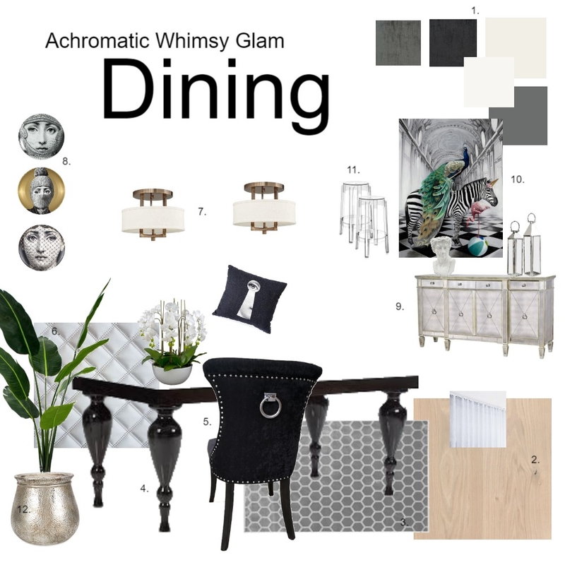 Achromatic Whimsy Glam Dining Mood Board by Studio 33 on Style Sourcebook