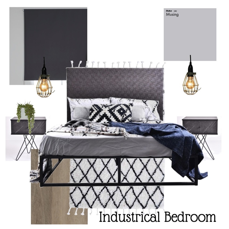 industrial dark bedroom Mood Board by Janineandmitchell on Style Sourcebook
