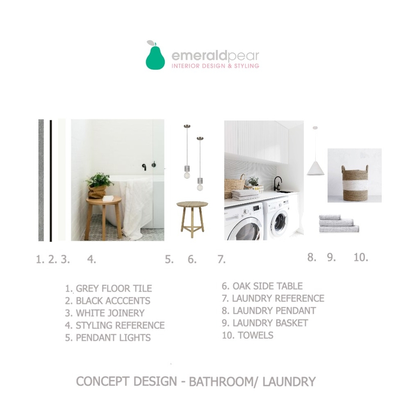 CONCEPT - BATHROOMS/LAUNDRY Mood Board by Emerald Pear  on Style Sourcebook