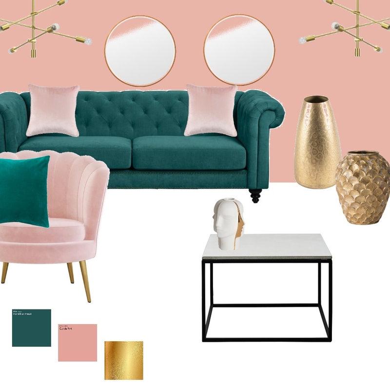 Living room pink green gold Mood Board by dekel on Style Sourcebook