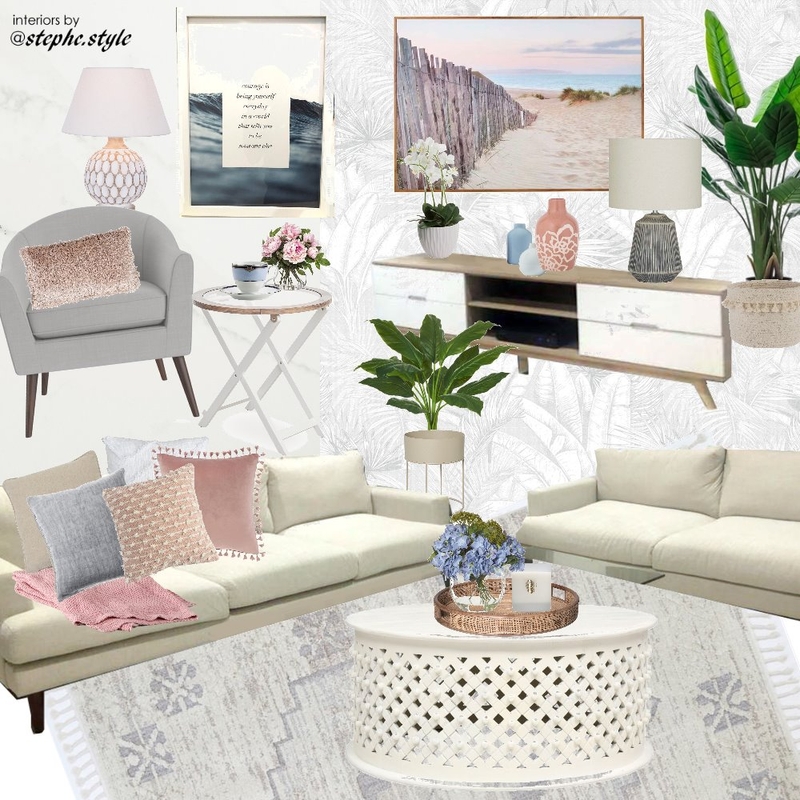 living room blue pink white Mood Board by stephc.style on Style Sourcebook