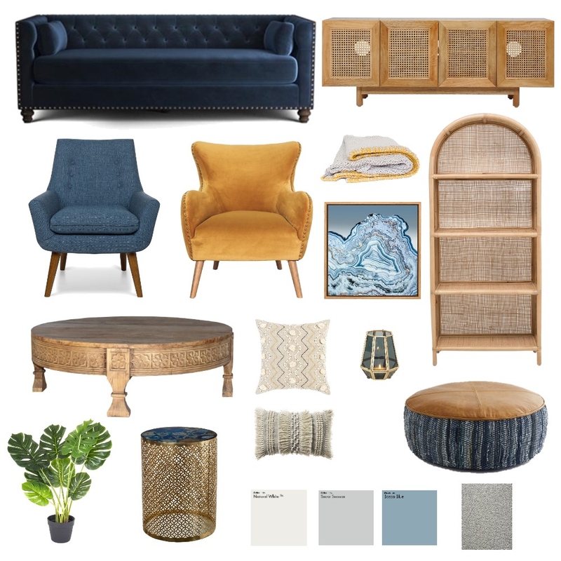 Retro Elegance in Yellow & Blue Mood Board by CathyWardNZ on Style Sourcebook