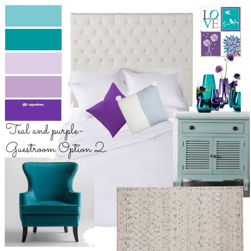 Teal and purple bedroom mid strength colours Mood Board by interiorology on Style Sourcebook