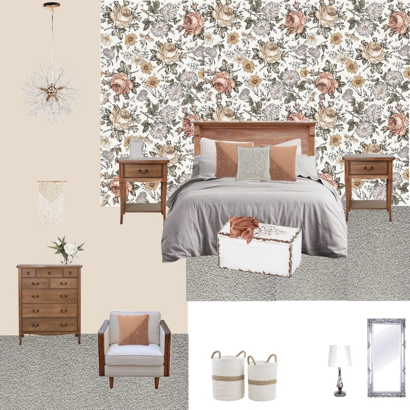 Floral  grey, dusty pink, bedroom Mood Board by VisualStyle on Style Sourcebook