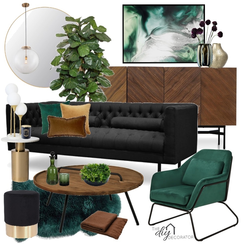 Black, emerald & Walnut Mood Board by Thediydecorator on Style Sourcebook