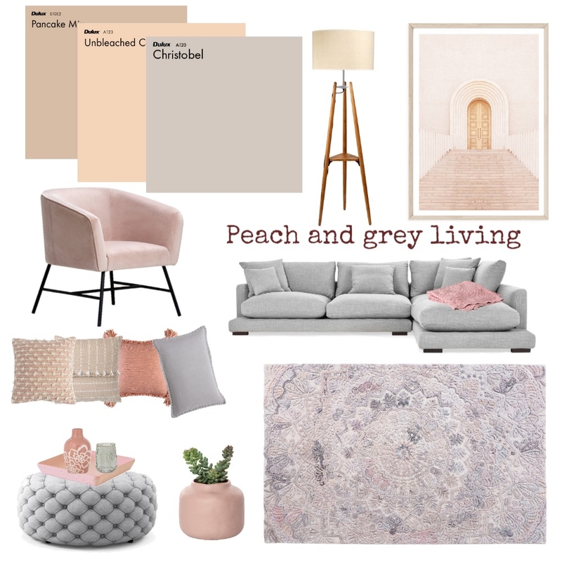 Peach and grey family living Mood Board by interiorology on Style Sourcebook