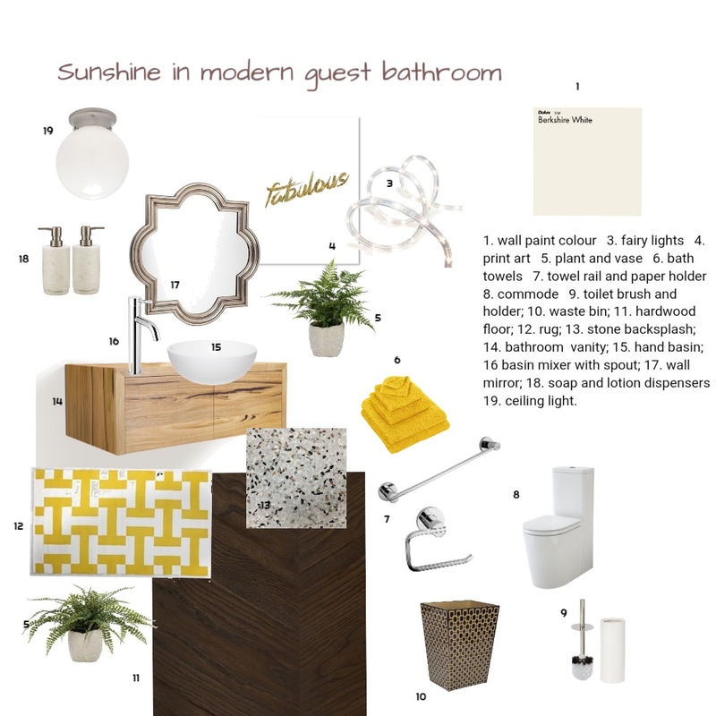Sunshiny guest bathroom2 Mood Board by sibongile on Style Sourcebook
