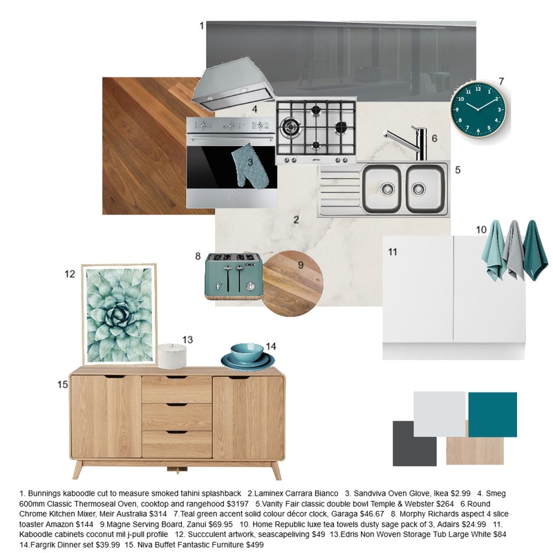 IDI Assignment 10 sample board - Ambers kitchen in teal sample board Mood Board by mtammyb on Style Sourcebook