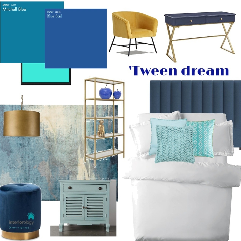 Tween room in blues and aquas - blue and gold accents Mood Board by interiorology on Style Sourcebook