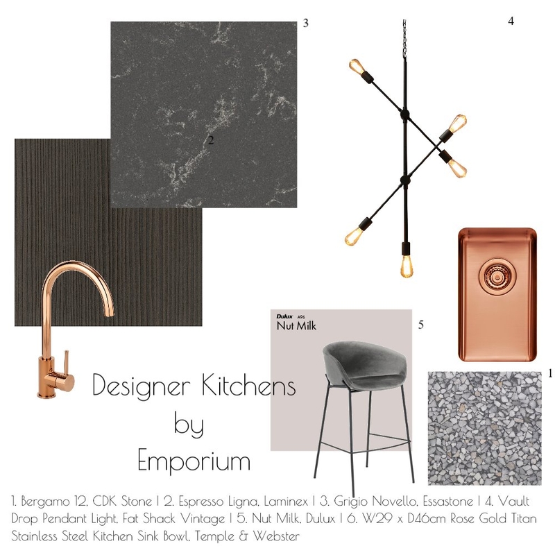 Chocolate & Rose Gold Palette Mood Board by Bespoke by Emporium Design on Style Sourcebook