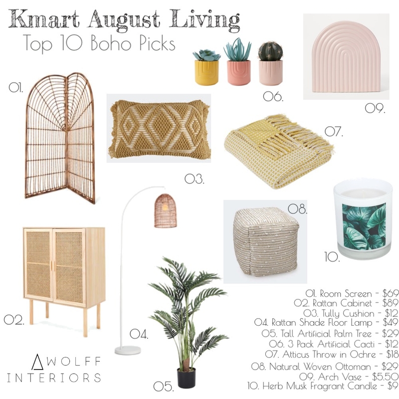 Kmart August Living boho Picks Mood Board by awolff.interiors on Style Sourcebook