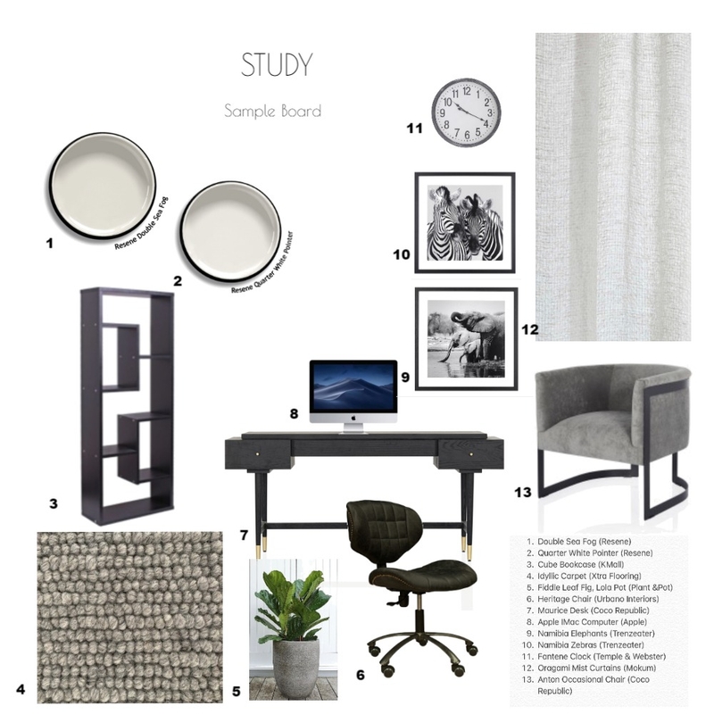 STUDY Mood Board by SJW Interiors on Style Sourcebook