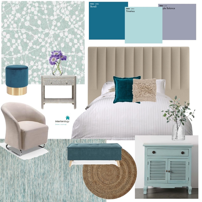 Teal and lavender bedroom Mood Board by interiorology on Style Sourcebook