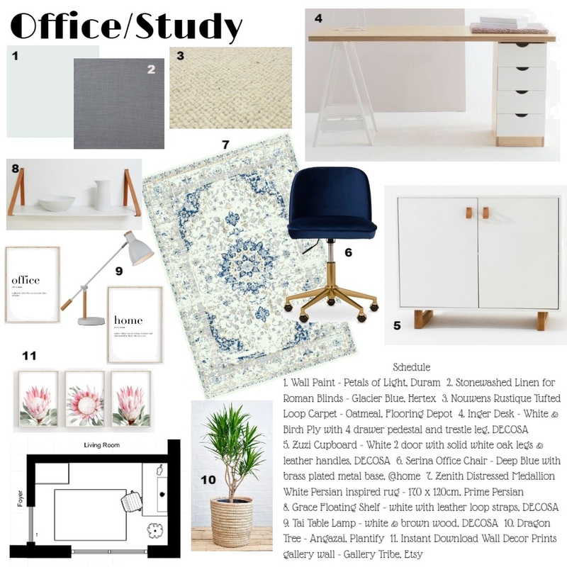 Monochromatic Blue Office/Study with pink accent Mood Board by Sarstally on Style Sourcebook