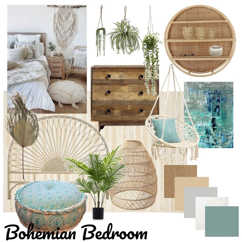 Bohemian Bedroom Interior Design Mood Board by kaylat