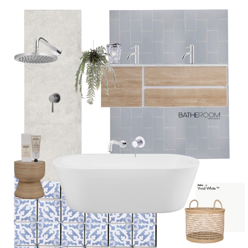 Pigeon Blue Coastal Encaustic Look Tile moodboard Mood Board by Bathe Room - Bathroom Renovations Adelaide on Style Sourcebook