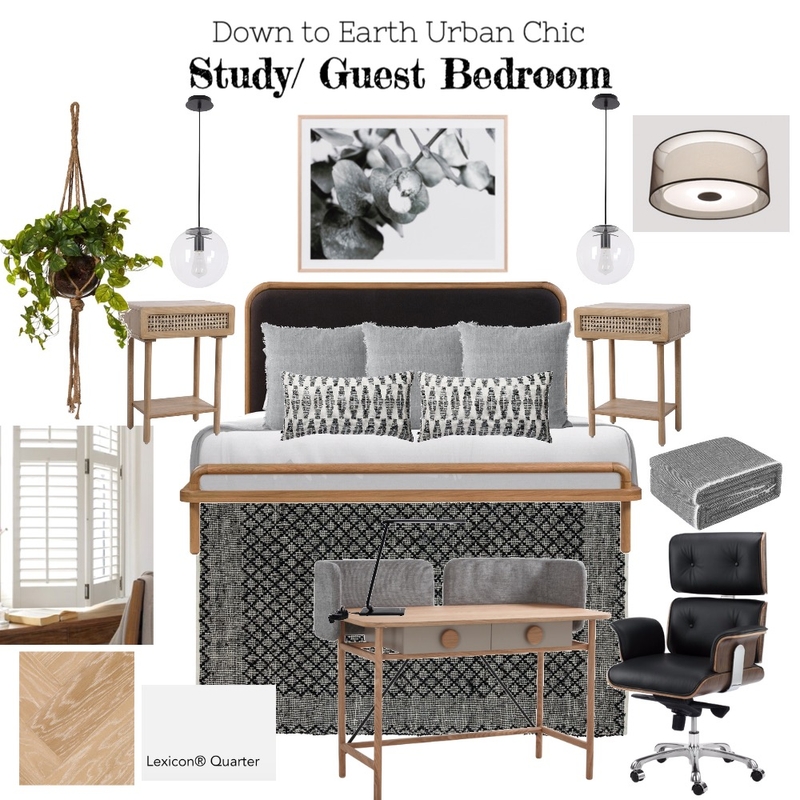 Down to Earth Urban Chic Study Guest Bedroom Mood Board by Copper & Tea Design by Lynda Bayada on Style Sourcebook
