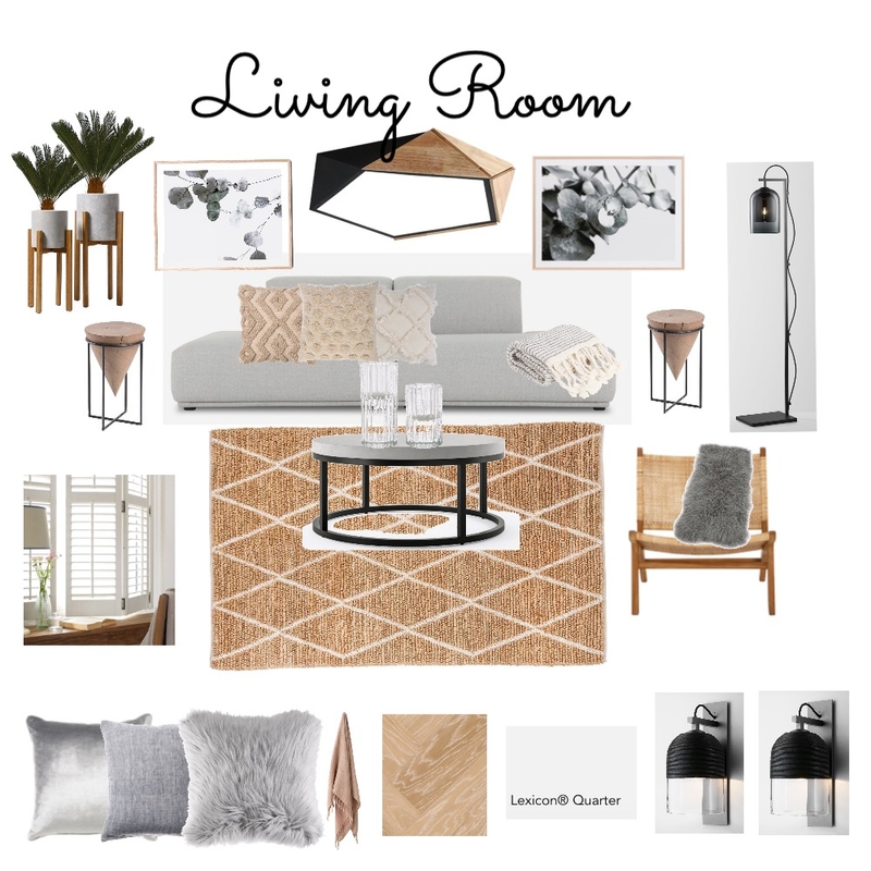 Teak Accented Achromatic Living Room Mood Board by Copper & Tea Design by Lynda Bayada on Style Sourcebook