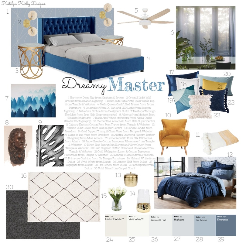 Dreamy Master Bedroom Mood Board by Katelyn Kirby Interior Design on Style Sourcebook
