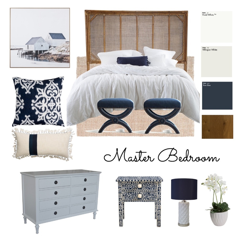 Master Bedroom Coastal Blue White Mood Board by bronwynfox on Style Sourcebook